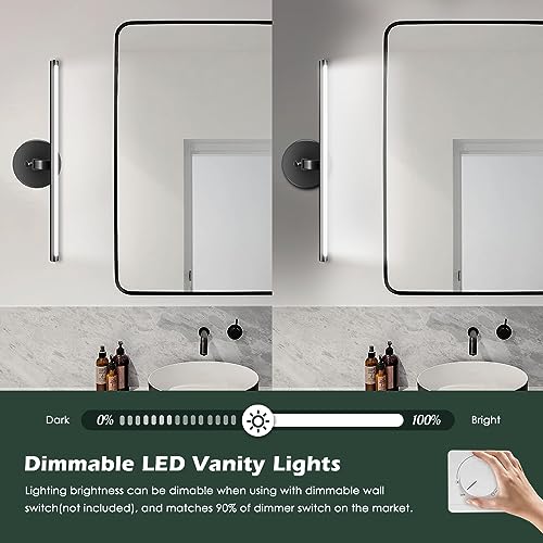 Image of VSATEN 24 inch Bathroom Light Fixtures, Modern Black LED Bathroom Vanity Lights Rotatable Vanity Lights for Bathroom Bedroom Living Room Mirror, 6000K Cool White