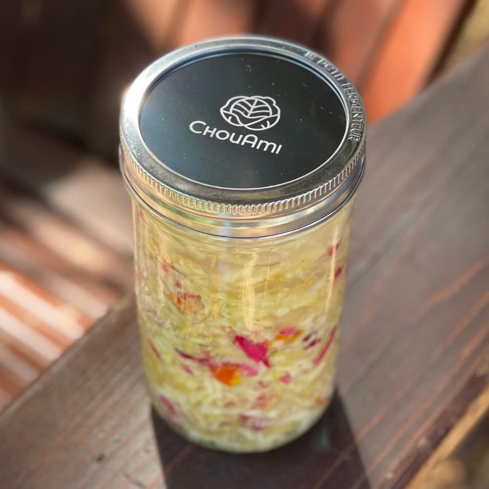 ChouAmi Kit de fermentación de acero inoxidable con esclusa de aire y peso para una fácil fermentación en lotes pequeños de chucrut, kimchi y pepinillos