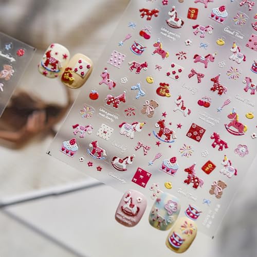 Image of Colorful Nail Stickers Pony Horse Nail Art Stickers 5D Embossed Self Adhesive Nails Art Designs Supplies for Women Manicure Decoration Accessories 1 Sheets