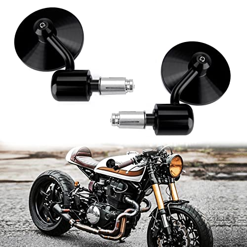 7/8 '22mm Moto Rétroviseur de Guidon 3 Pouces Rond Rétroviseur Latéraux pour Scooter Chopper Cruiser(Noir)