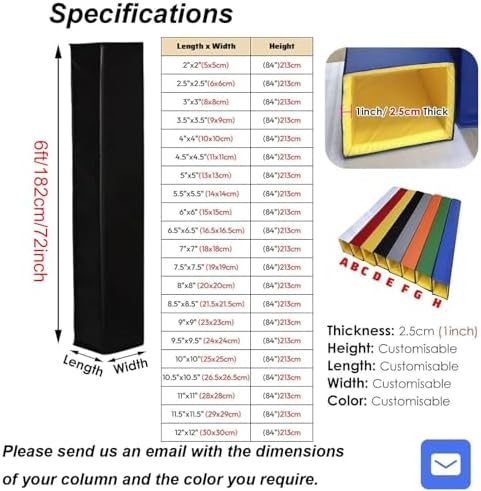 6ft Basketball Pole Pads - Weatherproof, UV-Resistant, 1” Thick Foam Padding, Hook/Loop Closure for Enhanced Player Safety & Protection - Square Shape Padding