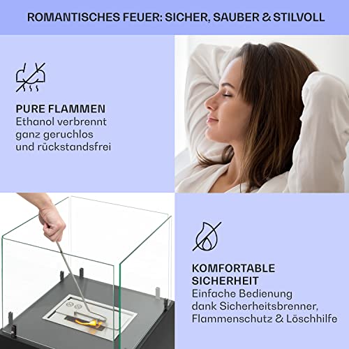 Klarstein Tischkamin Indoor, Tragbarer Bio Ethanol Tischkamin, Bioethanol Kamin, 4-6H Brenndauer, 2,2kW Ethanol Innen, Geruchsneutrales&Rauchfreies Tischfeuer Indoor&Outdoor, 48x48x40cm, Schwarz