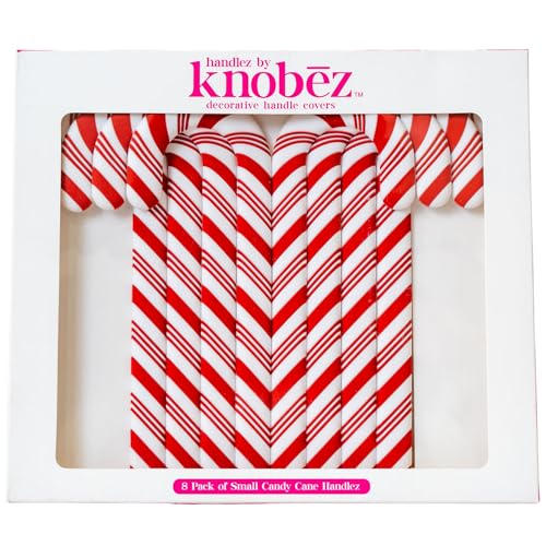 Knobz: Handlez Covers - Small Candy Cane - 8pk - Stretch Over Hardware Decorations Holiday-Winter-Christmas Kitchen-Bathroom-Dressers-Home