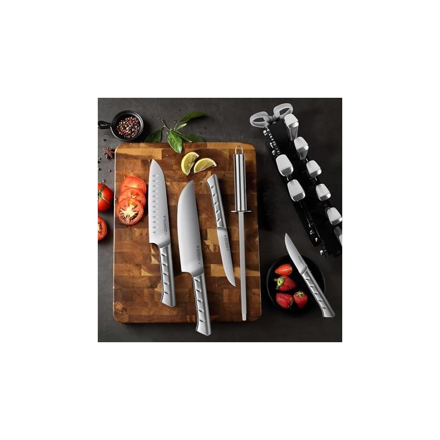 Block Knife Set, 15 PCS German Stainless Steel Sharp Kitchen Knives with Black Acrylic Stand, Professional Chef Knife Set with Steak Knives, Sharpener and Scissors