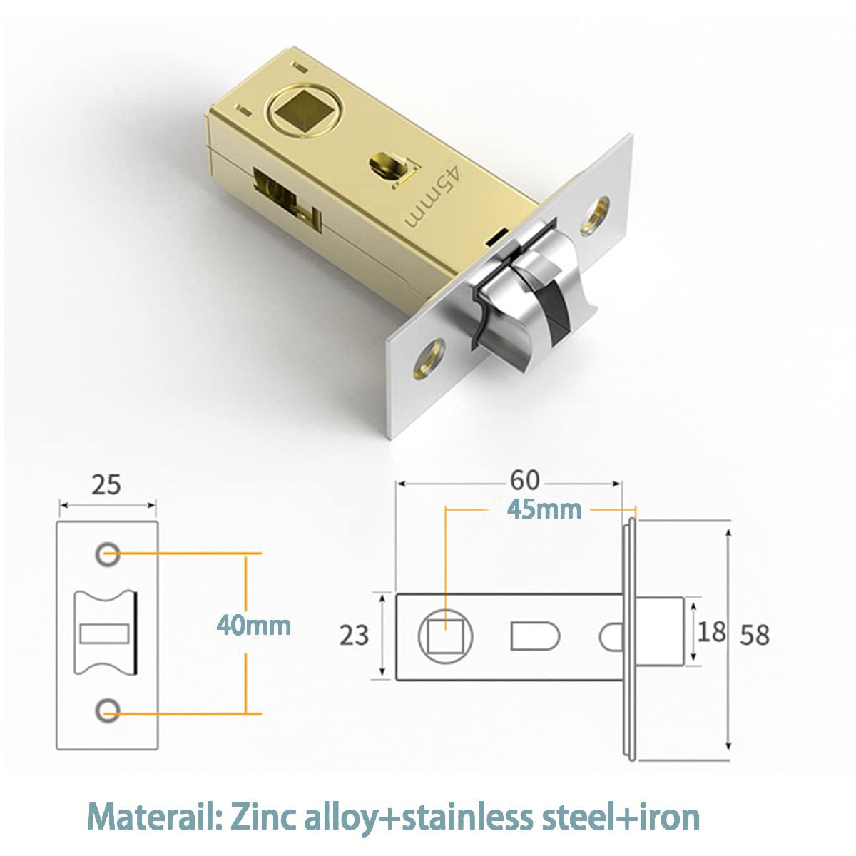 TOP-VIGOR 1Pcs 45mm Tubular Mortice Latch - Image 2