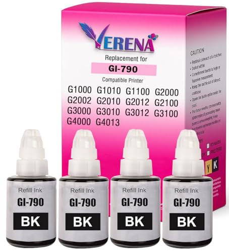 Image of VERENA Refill Ink Compatible for Canon G Series G1000 G1010 G2000 G2002 G2010 G2012 G3000 Printers (Black Pack of 4)