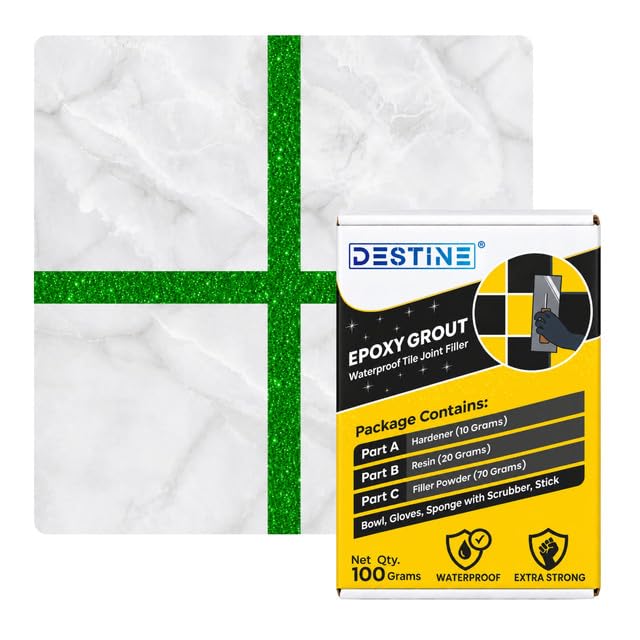 Image of DESTINE Epoxy Grout for Tiles (110 Colours)(100 g), Waterproof Joint Filler, Crack Filler, Tiles Gap Filler, Stain Free, Acid & Chemical Resistance Epoxy Grout (Luxury [FL Pastel Green Glitter])