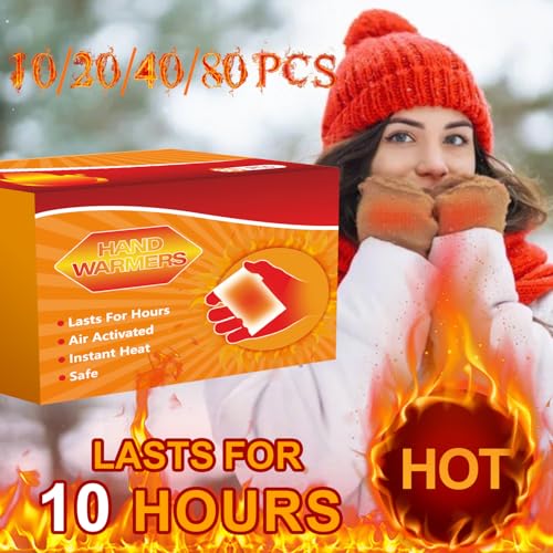 Hand Warmers - Body & Hand Super Warmers, Up to 10 Hours of Heat, Long Lasting Natural Odorless Air Activated Warmers, Hand Warmer for Sports, Hiking and Outdoor -10/20/40/80 Packs (80)