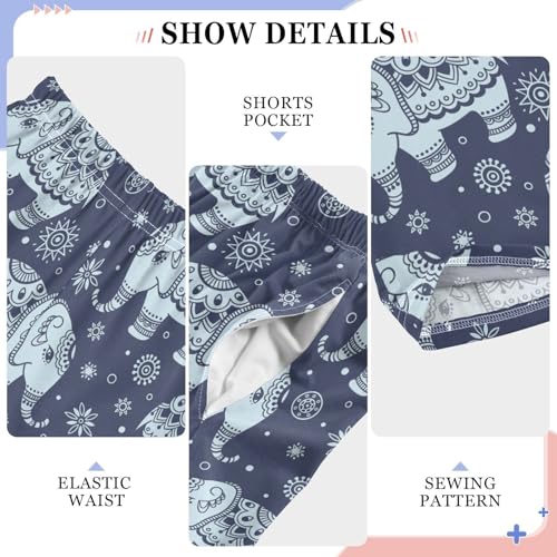 ZZXXB Ethnic Elephant Flowers Boys Long Pants Soft Trousers Elastic Waist Kids Lounge Bottoms with Pockets S-XL4