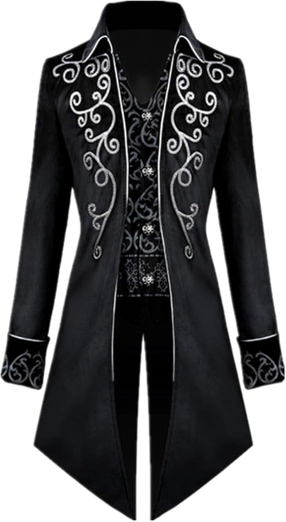 Men's Steampunk Vintage Tailcoat Jacket Gothic Tailcoat Coat Carnival Costumes,Medieval Clothing Men,Halloween Costume Men (Black, M) - Image 2