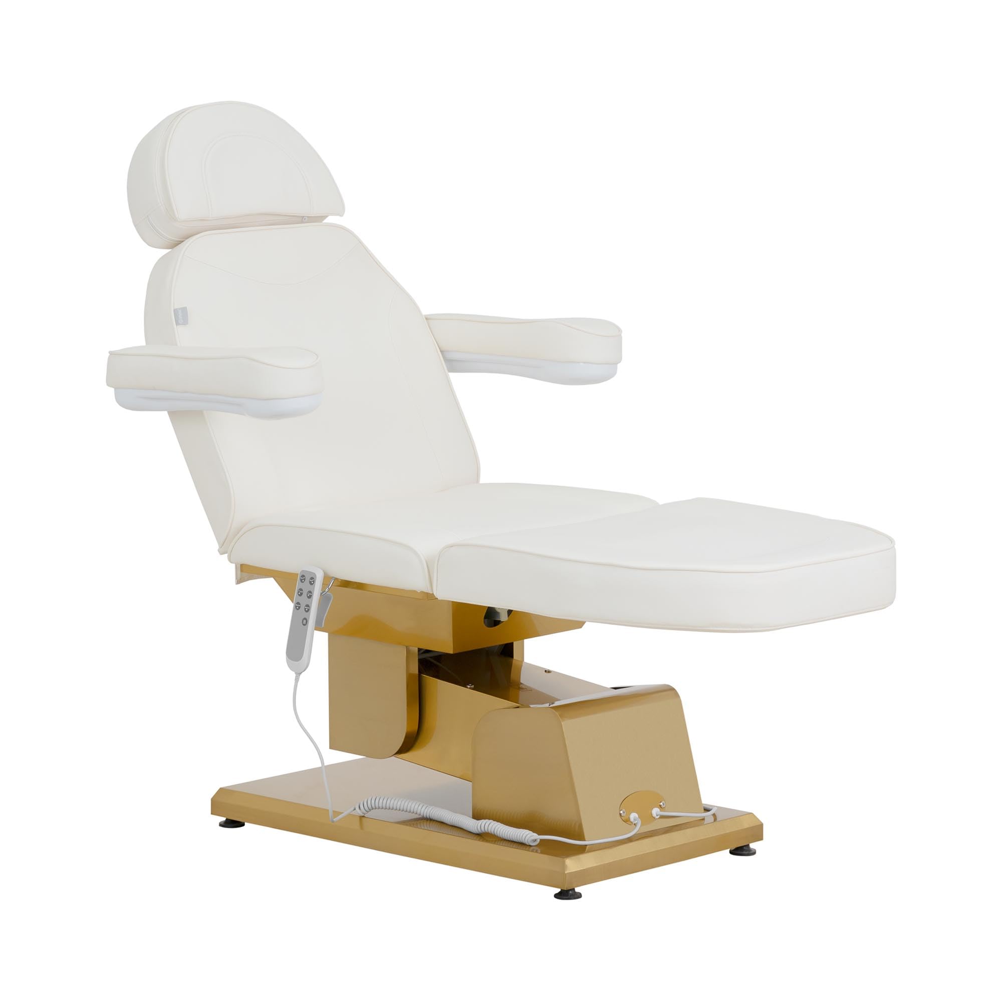 Physa Elektrische Kosmetikliege beheizbar 3 motoren 300 W 200 x 60 x 60-82 cm 200 kg weiß/golden Behandlungsliege Kosmetikstuhl Therapieliege Tattooliege