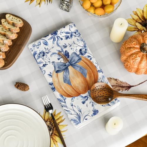 Flowers Pumpkin Fall Kitchen Towels, Set of 4, 18x26 Inch - image 4