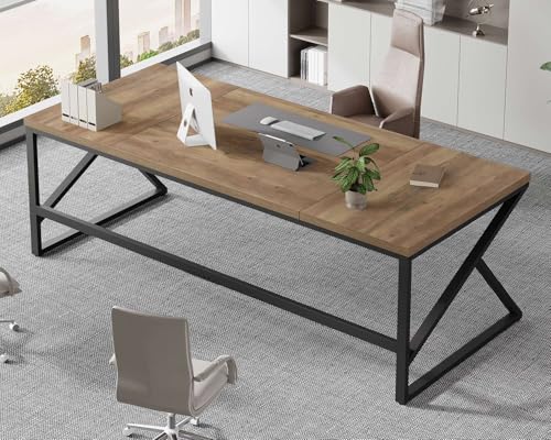 Image of HSH Extra Large Home Office Desk, Rustic Wood and Metal Computer Desk for 2 People, 78 Inch Long Executive Writing Study Gaming Double Desk Workstation, Bedroom Living Room PC Table for 2 Monitors