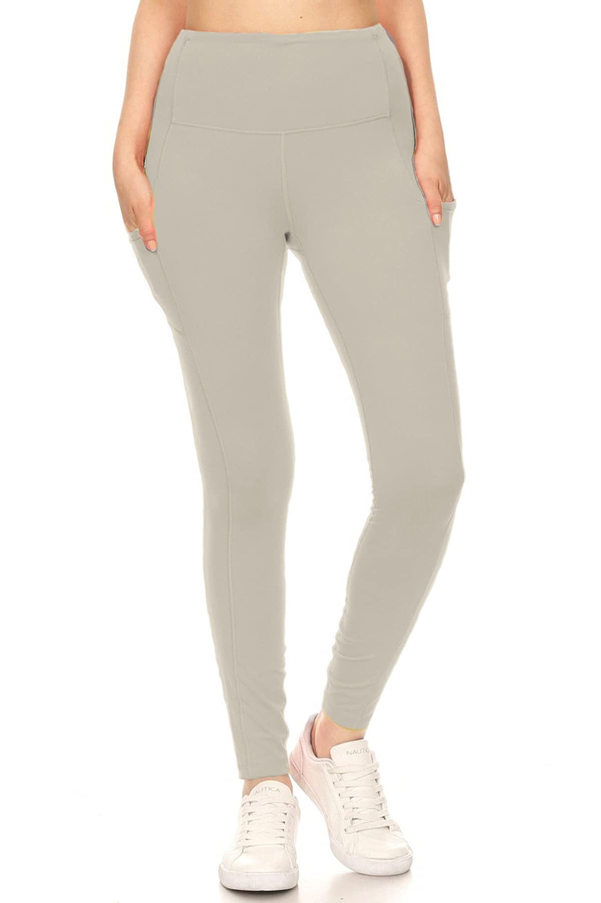 Leggings Depot Leggings ActiveFlex a vita alta da donna - Capri e lunghezza intera, Grigio chiaro, L