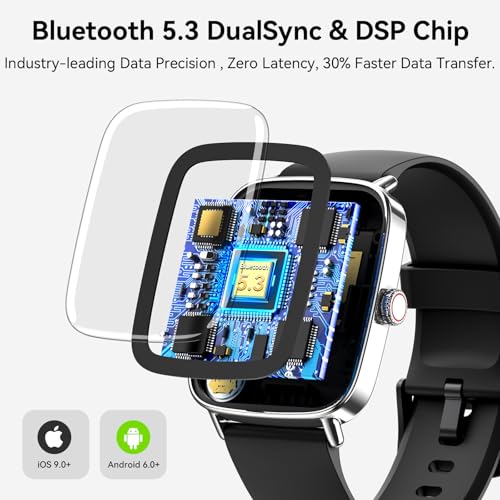 Smart Watch for Women Men, 1.85" HD AMOLED Fitness Tracker (Answer/Call) with 24/7 Heart Rate/Sleep/SpO2 Monitor for iPhone & Android, 120+ Sports Modes Smartwatch with IP68 Waterproof, 2 Bands - Image 3
