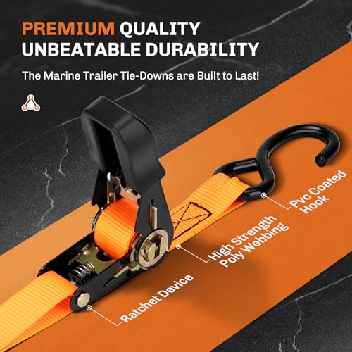 Image of WELLUCK Boat Trailer Transom Tie Down Straps 2400 LBS, LED Bulb Rechargeable, Charging Bulb