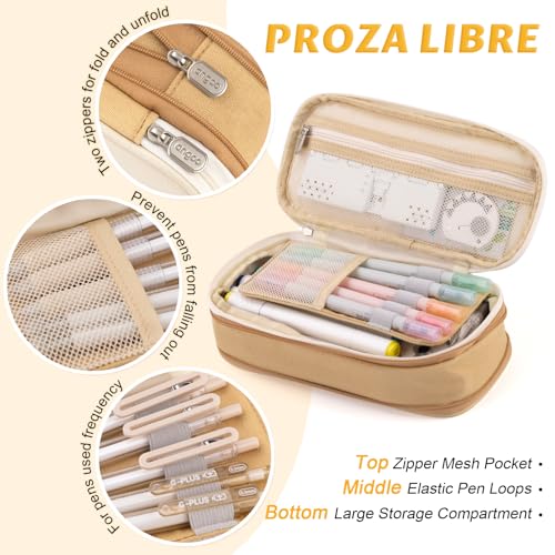 Image of EASTHILL Canvas Big Capacity Pencil Pen Case Office College School Large Storage High Capacity Bag Pouch Holder Box Organizer (Khakhi),Black
