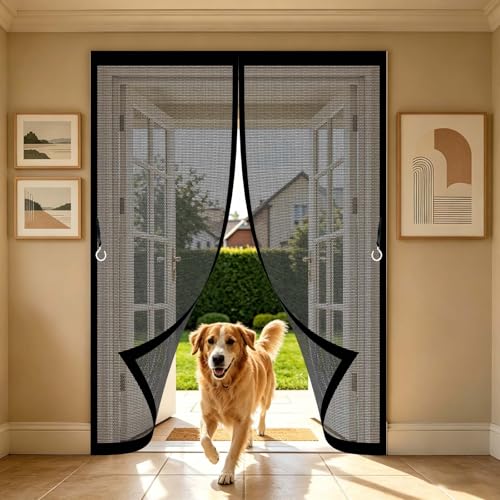 Cortina Mosquitera 68 x 196 cm Malla Ultrafina, Transpirables, Fácil Instalación Adhesiva Magnético Cortina para Protección Contra Insectos para Cocina, Comedor, Negro