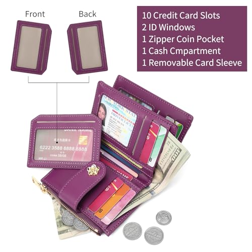 Image of RNIEGA Small Wallets for Women Leather Bifold Wallet Women RFID Blocking Purse Credit Card Holder with 15 Card Slots and ID Window Coin Pocket