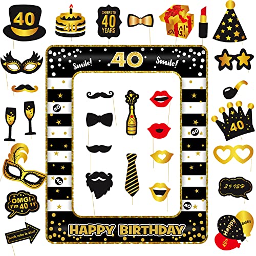 32 Pezzi Photo Booth Compleanno 40 Anni, VEGCOO Gadget Foto Props Accessori Kit, Puntelli per Cabine Fotografiche Accessori Photo Booth per Festa Celebrazione (40)