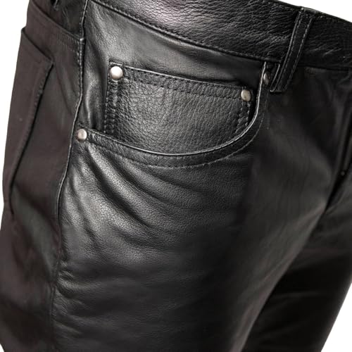 MILWAUKEE MOTORCYCLE CLOTHING CO. Men’s Branson Black Premium Leather Biker Lined Pants – 5-Pocket MMC500004