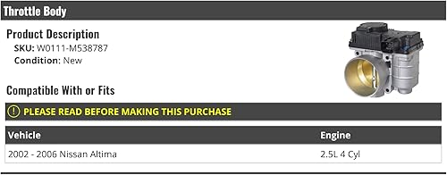Throttle Body - Compatible with 2002-2006 Nissan Altima 2.5L 4-Cylinder