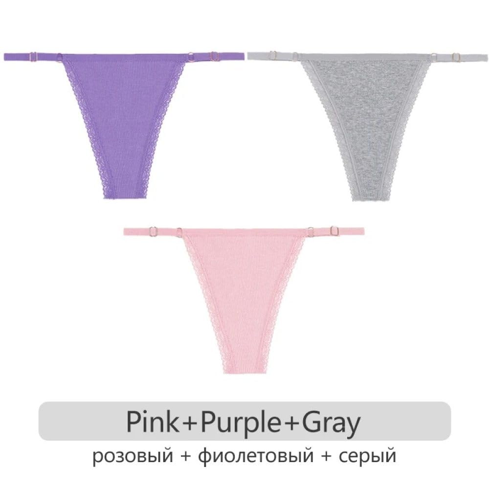 Cinturones Tirantes Tangas de Mujer 3 Piezas/Set Ropa Interior de Mujer con Encaje de Empalme Cinturón Ajustable Bragas de algodón con Espalda en T Bikini Ropa Interior transpirabl
