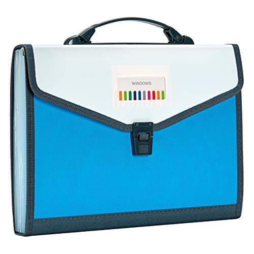 FANWU 13 Pockets Expanding File Folder Accordion File with Handle & Buckle - Letter A4 Paper Size - Expandable Plastic File Folder Monthly Portable Document Organizer for Home School Office (Blue)