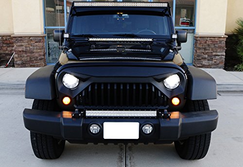 Image of iJDMTOY Smoked Lens LED Driving /DRL Turn Signal Lamp Assembly Compatible With Jeep 2007-17 Wrangler (White LED Halo Ring as Parking /Driving /DRL Lights & Amber LED Center Light as Turn Signals)