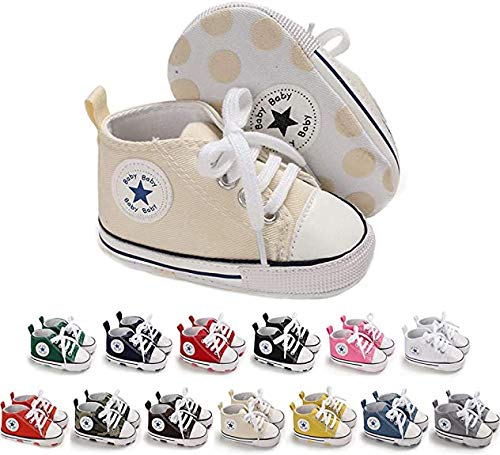 UAROBaby Boys Girls Star High Top Sneaker Soft Anti-Slip Sole Newborn Infant First Walkers Canvas Denim Shoes