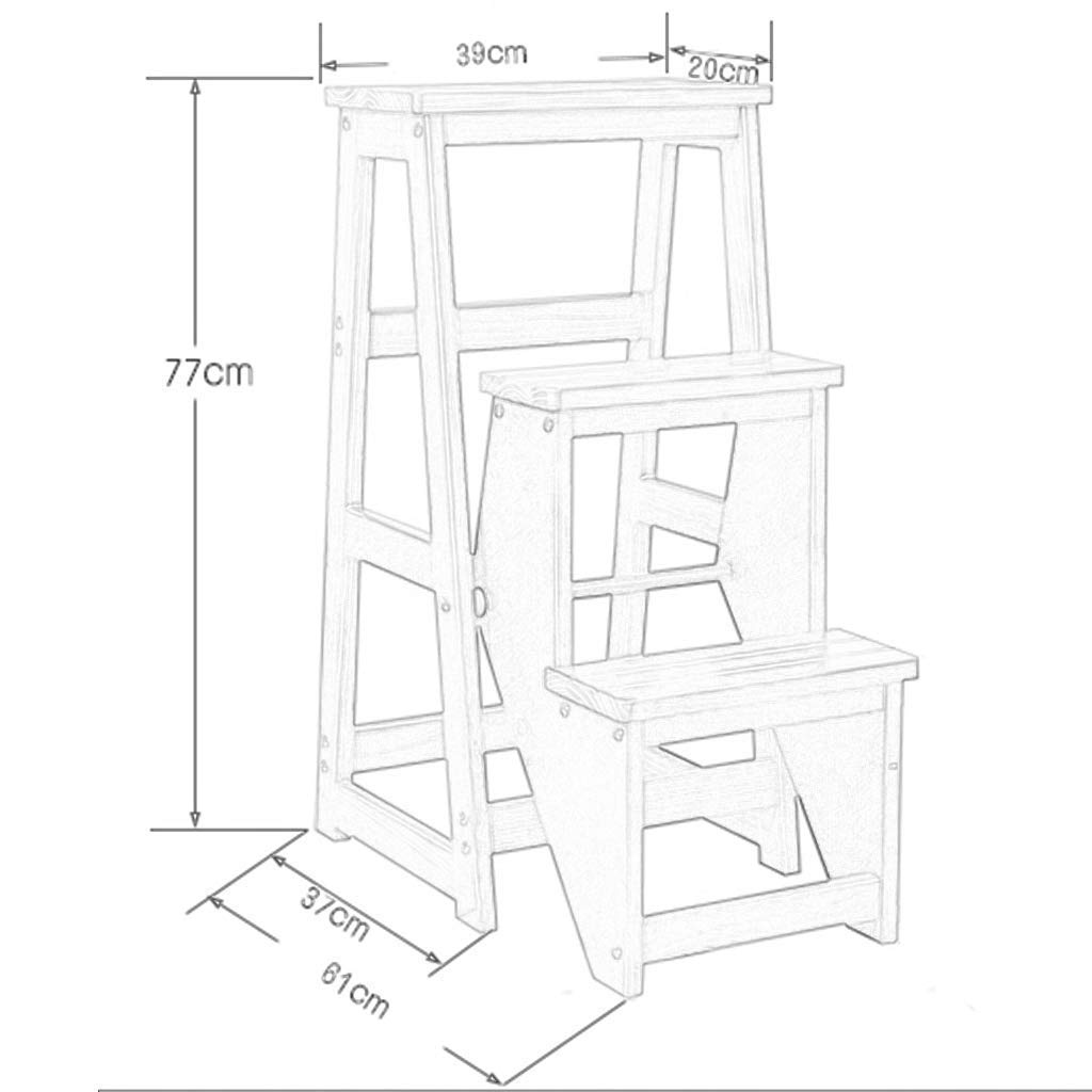 HAPPLiGNLY Home Step Stools,Step Stool Stair Chair Seats Wooden Ladder Solid Wood Folding 3-Layer Pedal Multi Function Widened Safety Storage Shelf Household Kitchen Max Load 150Kg,A,C