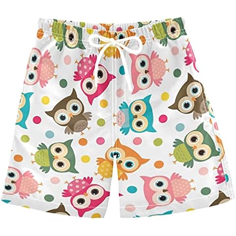 Anantty Boys Swim Trunks Cute Colorful Bird Owl Swimming Beach Board Shorts Trunks Swimwear Bathing Suit Swimsuit Beachwear Cover
