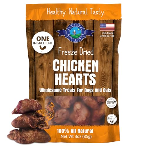 Shepherd Boy Farms Freeze Dried Chicken Hearts for Dogs & Cats 100% Natural Single-Ingredient Dog Treats & Cat Treats High-Protein Organ Meat Grain Free Made in USA 3oz