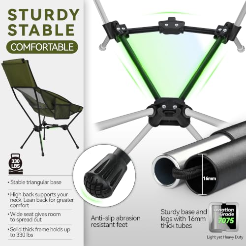 Image of MARCHWAY Lightweight Folding High Back Camping Chair with Head Support, Stable Portable Compact for Outdoor Camp, Travel, Beach, Picnic, Festival, Hiking, Backpacking (Highback Green)