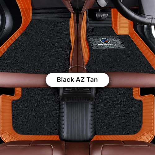 Image of Autofurnish Combination 9D Car Mat Full Set for Mahindra XUV700 (6 Seater) 2024 || Luxury Leather Dual-Stitch Full Set 9D Car Floor Mat || 100% Waterproof || Color : Black AZ-Tan