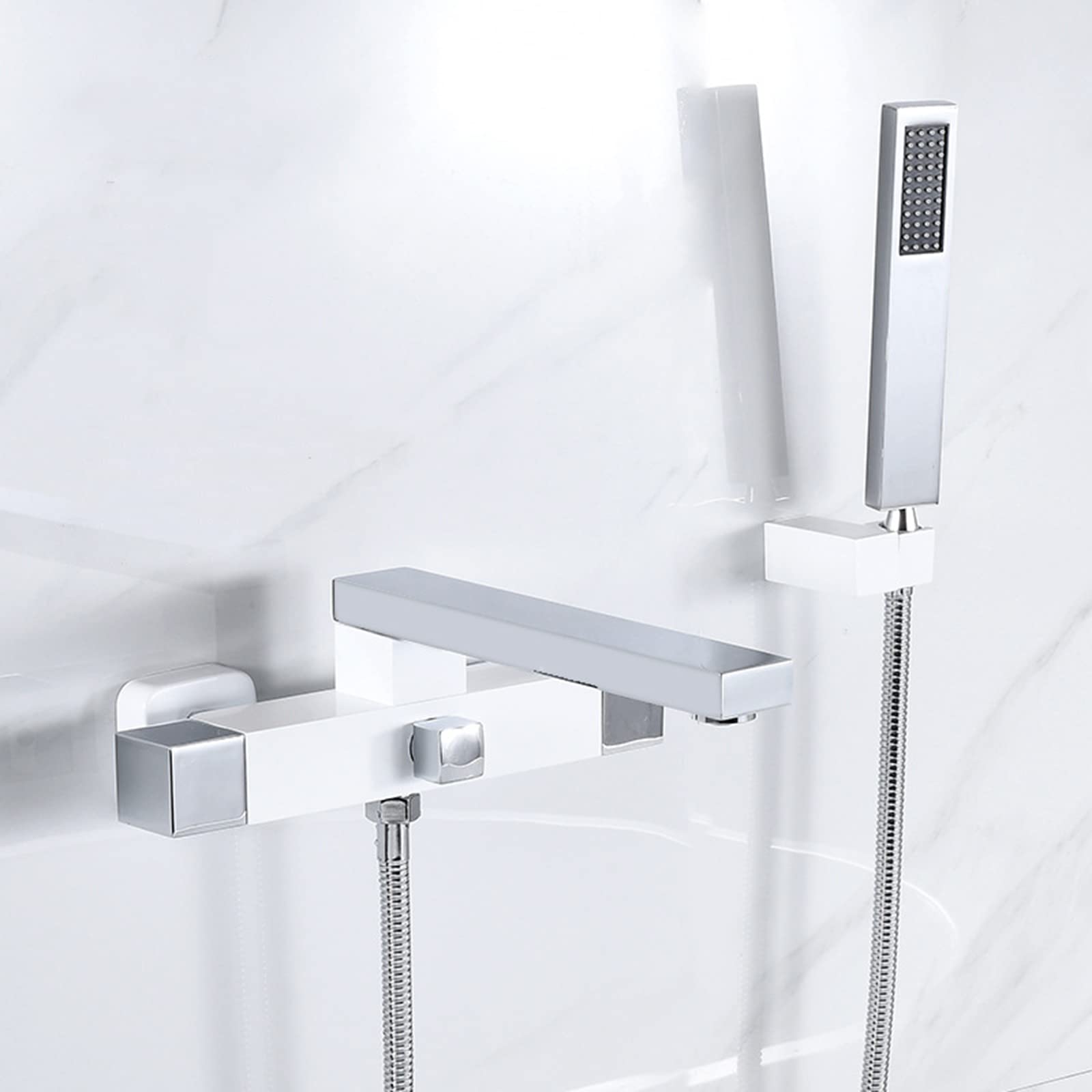 SnamicE Bath Taps with Shower 360Swivel Outlet Bath Bathtub Mixer Tap with Shower Hot and Cold Tub Taps Bifunctional Bathroom Bath Shower Filler Mixer Tap,White+Chrome,B,