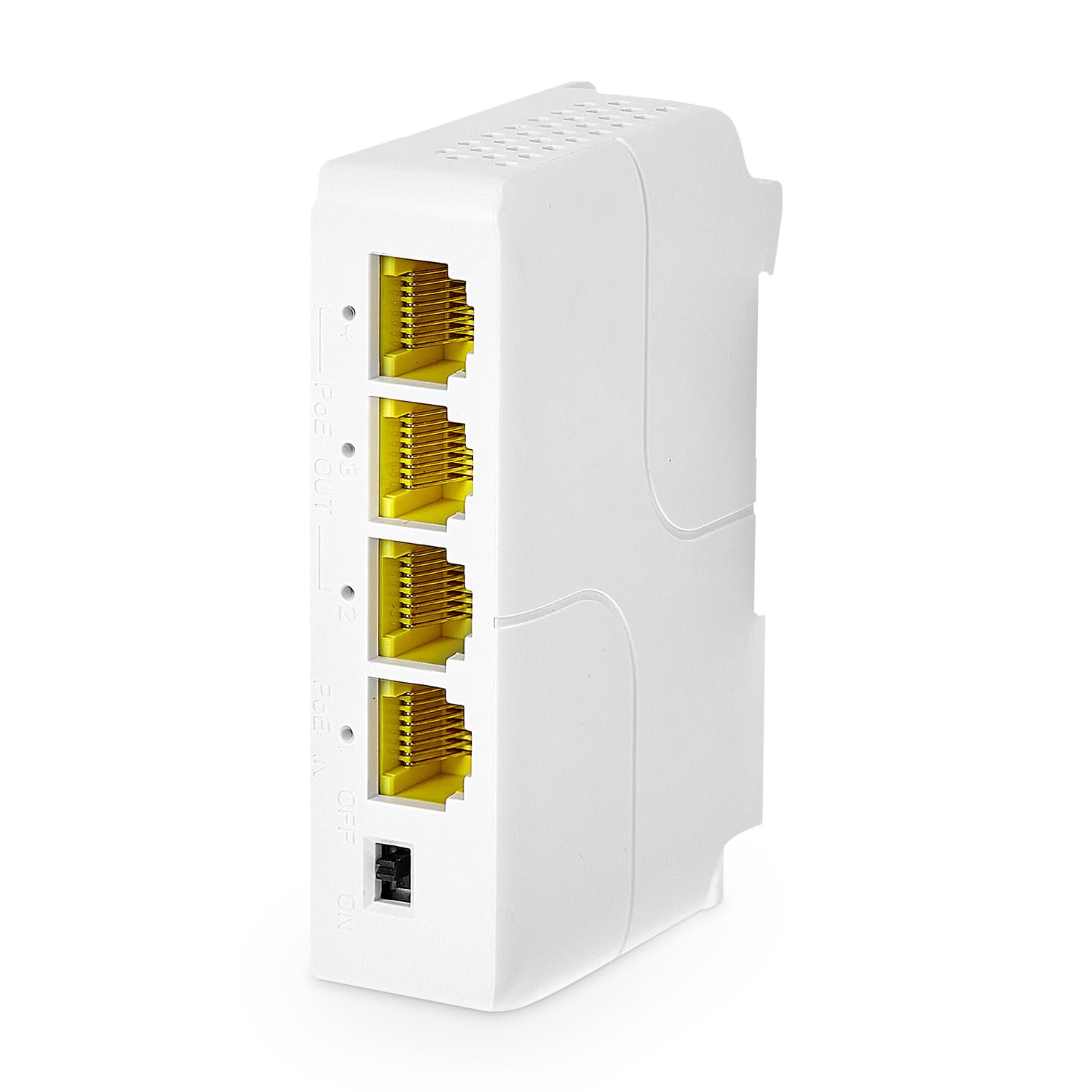 MokerLink 4ポートギガビットPoEエクステンダー、IEEE 802.3 af/at リピーター、10/100/1000Mbps、1イン3アウト、ウォール&DINレールマウントパススルースイッチ