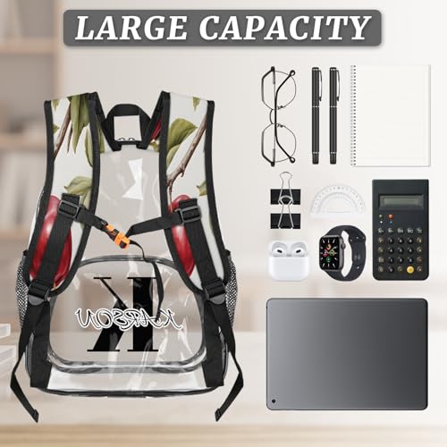 Personalized Small Clear Backpack Stadium Approved Heavy Duty PVC Plastic Custom Red Apples Transparent Backpacks See Through Bag with Name, Fruit Apples3