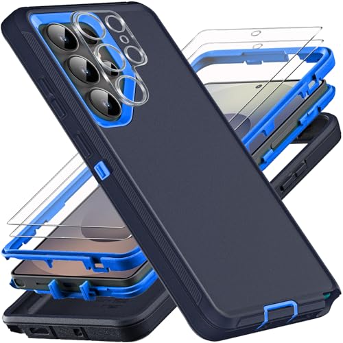 YKHJKLEC for Samsung Galaxy S25 Ultra Case, Military Grade 3 in 1 Heavy Duty Shockproof/Drop Proof/Dust Proof Case with 2Pcs Tempered Glass Screen Protector & 1Pcs Camera Lens Protector (Navy Blue)