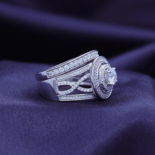 SAVEARTH DIAMONDS Infinity Halo Bridal Set Ring, 1 Carat Center 5MM Round Cut Lab Created Moissanite Diamond Wedding Band Ring Set In 14K Gold Over Sterling Silver (VVS1 Clarity, 1 Cttw)3