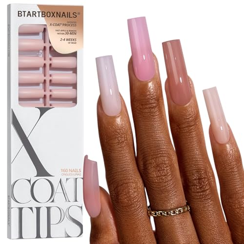 BTArtboxnails XCOATTIPS Bare 5-Shades Nude Press on Nails - 4-Week Wear Extra Long Square Press on...