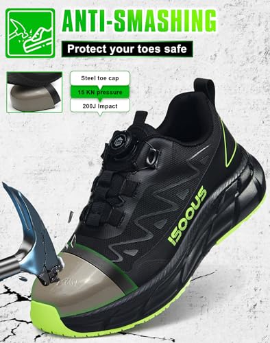 Image of ISOOUS Steel Toe Shoes for Men Women Non Slip Composite Work Sneakers Waterproof Anti-Static Anti-Impact Indestructible Comfortable Safety Construction Shoes Steel Toe Shoes Esd Puncture Proof Ergonomic Design