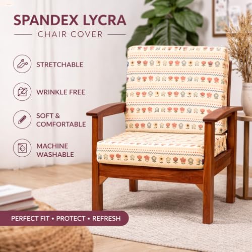 Image of STITCHNEST 'Contour Fit Series' Stretchable Printed Wooden Sofa Cover (Pack of 6) - Elastic Wooden Chair Cover | Wooden Sofa Seat Cover | Size - 20-21 x 20-21 x 3-5 in
