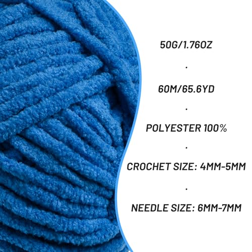 Image of 3 Packs Plush Chenille Chunky Crochet Yarn - Baby Yarn for Crocheting Soft - Velvet Yarns Knitting for Blankets Crafts - Fluffy Amigurumi Yarns 150g / 196.8yds (3 Blue)