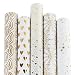 RUSPEPA Gift Wrapping Paper Roll-White and Gold Foil Pattern for Wedding,Birthdays, Valentines, Christmas-5 Roll-30Inch X 10Feet Per Roll
