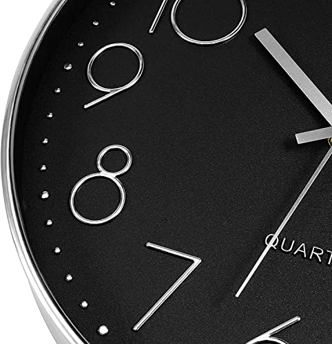 Image of FIGMENT Wall Clock 12 inch Silent .Quartz Decorative Wall Clock Non-Ticking Classic Clock Battery Operated Round Easy to Read for Room /Home /Kitchen /Bedroom /Office /School (Black Silver)