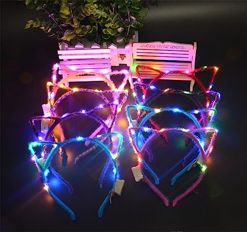 REQO 10 Pieces Cat Ears Headbands Set,LED Cute Cat Light Up Head Accessories,Glowing Girls Headdress Party Supplies for Night Clubs Raves - Image 2