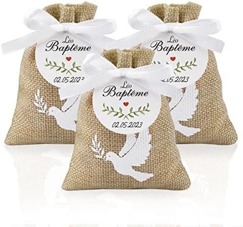 24Pcs Sachet Dragée Jute Pochette Mon Baptême Il Mio Battesimo 8X10Cm