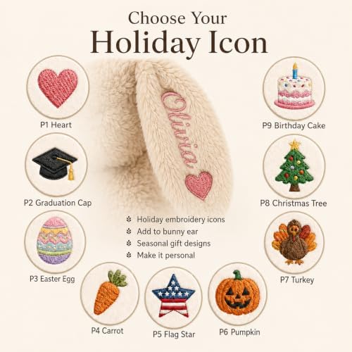 KAKU HOME Personalized Bunny Doll with Embroidered Name and Holiday Icon — view 6