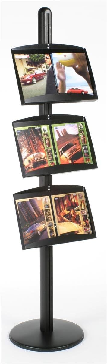 Powder-Coated Black Finish Aluminum Literature Stand with 3 Height Adjustable Magazine Pockets, 18-1/4 x 75-1/2 x 18-Inch, Heavy Duty Base, 1-3/4-Inch Deep Pockets